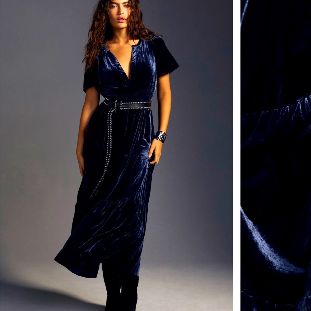 Anthropologie Somerset Maxi Navy Blue Velvet - Size L